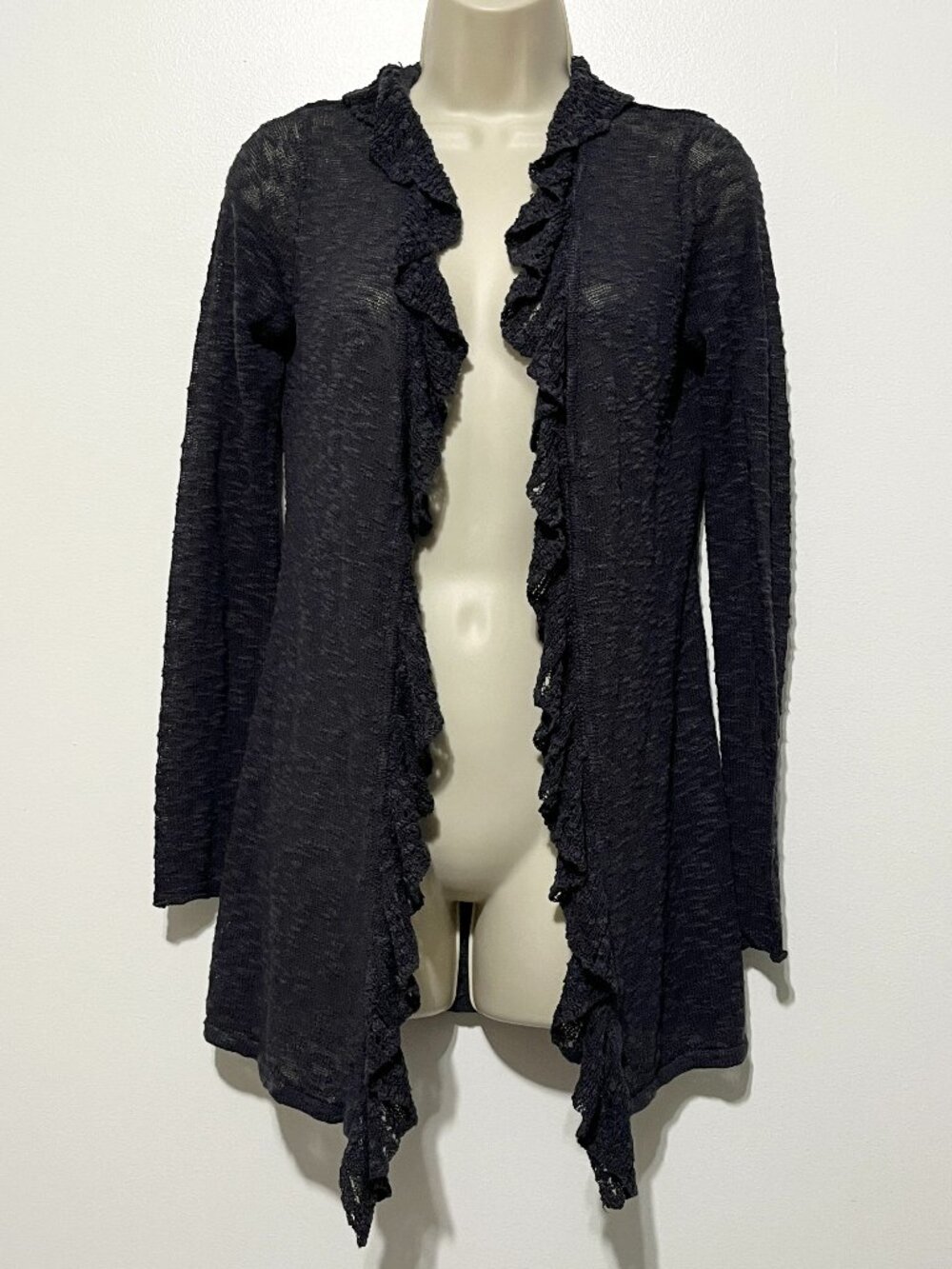 Womens Longline Ruffle Cardigan S Fairy Grunge Whimsigoth Dark Coquette Goblin